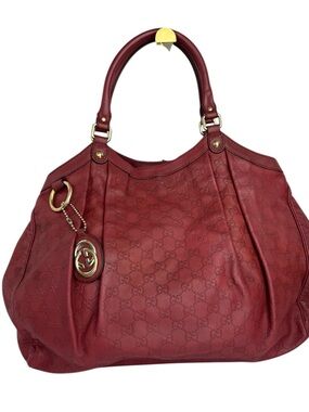 🟥Sold🟥Gucci Burgundy Leather GG Embossed Shoulder Bag with Gold Hardware